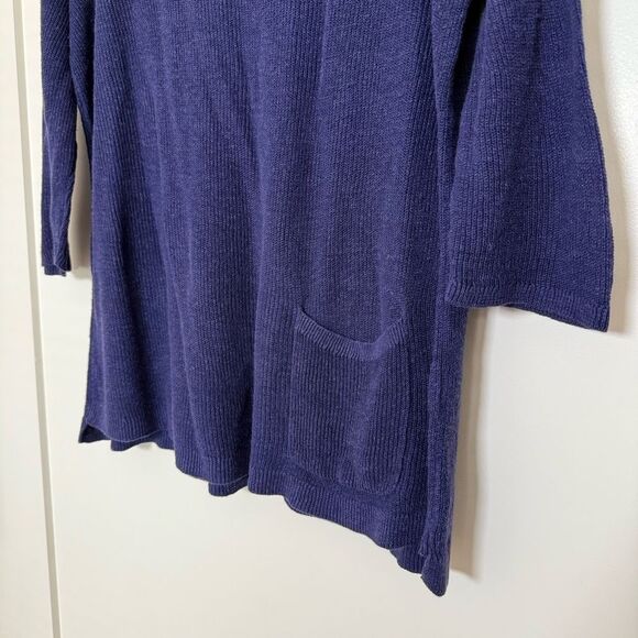 J Jill Sweater Top Womens Sz S Deep Blue Knit V Neck 3/4 Sleeve Linen Blend - Picture 3 of 11
